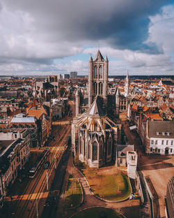 High angle view of buildings in city