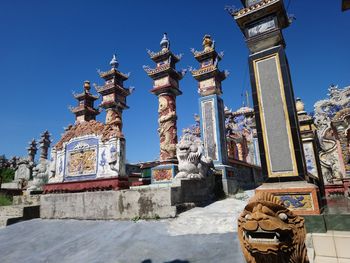 Low angle view of temple against building