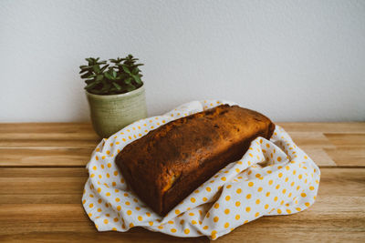 High angle view of breakfast on table