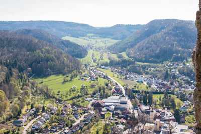 High angle view of townscape against sky