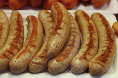 Close-up of sausages in plate