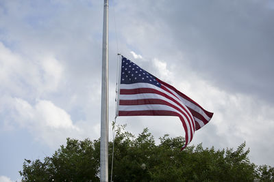 Low angle view of flag against sky