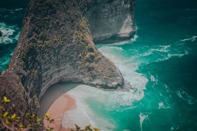 High angle view of rocks on beach