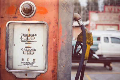 Close-up of gas station