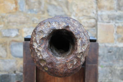 Close-up of rusty metal against wall