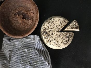 High angle view of breakfast on table