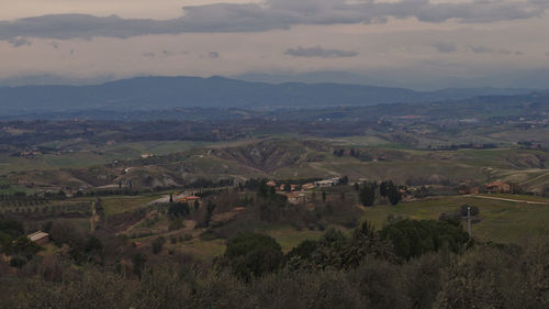 Scenic view of agricultural landscape against sky