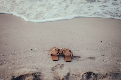 High angle view of sandal on beach