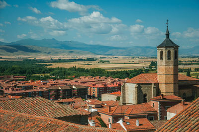 High angle view of townscape against sky