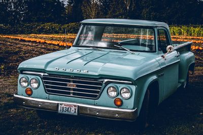 Vintage car on field