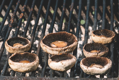 Mushrooms on barbecue grill