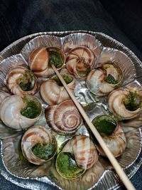 High angle view of food in plate