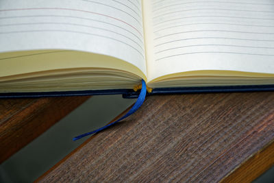 Close-up of open book on table