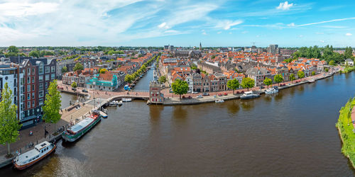 Aerial panorama from the city alkmaar in the nethelands