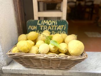 High angle view of fruits in basket