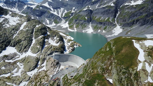 Panoramic view of lake and mountains during winter