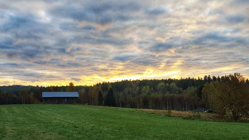 Scenic view of field against sky during sunset