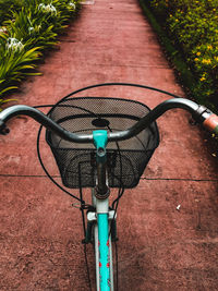 High angle view of bicycle parked on street