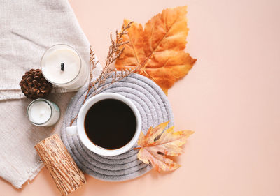 High angle view of coffee on table