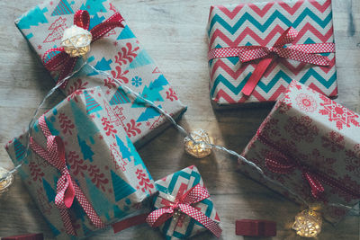 High angle view of christmas decoration on table