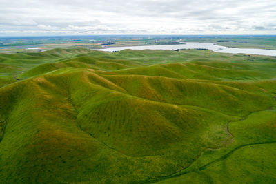 Upper cottonwood creek wildlife area. beautiful nature and landscape. green area with cloudy sky. 