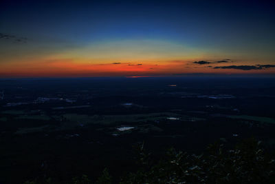 Aerial view of landscape at sunset