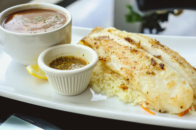 High angle view of meal served in plate