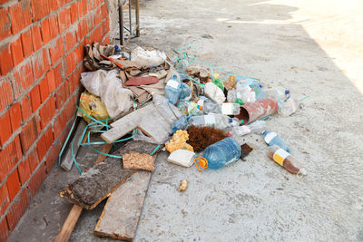 High angle view of garbage on floor