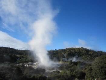 Scenic view of waterfall against sky