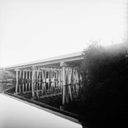 Railway bridge against clear sky