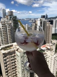 Gin tonic with hong kong scenic view