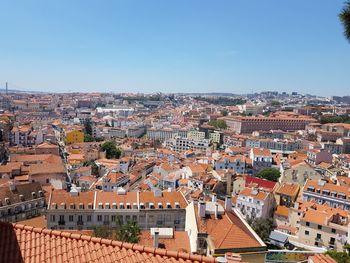 High angle view of townscape against clear sky