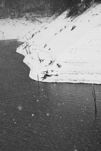 High angle view of frozen lake during winter