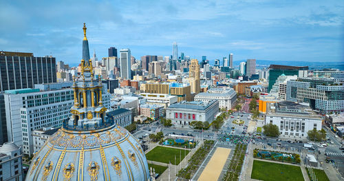 High angle view of cityscape against sky