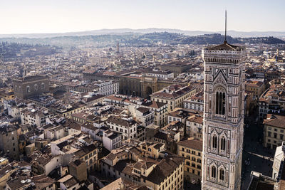 High angle view of city buildings