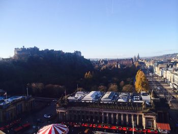 View of road along buildings