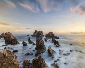 Panoramic view of beach against sky during sunset