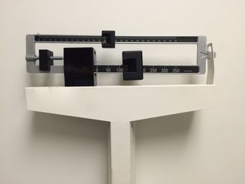 Weight scale against white wall