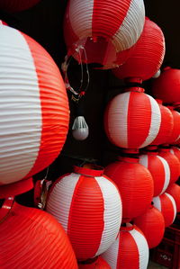 Close-up of lanterns hanging outdoors