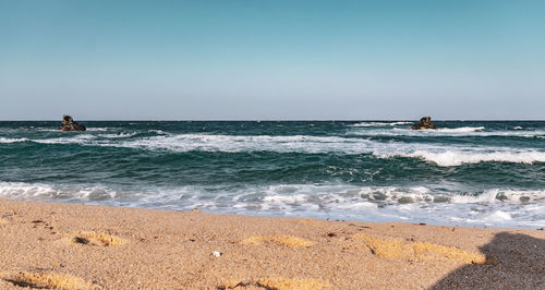 Scenic view of sea against clear sky