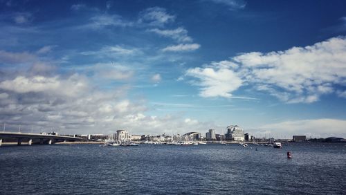 Scenic view of cardiff bay against sky