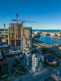 High angle view of buildings in city