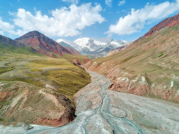 Scenic view of mountains against cloudy sky