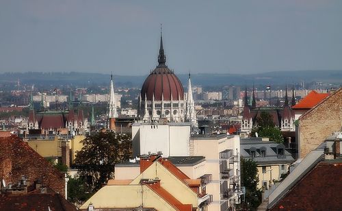 High angle view of a city buildings