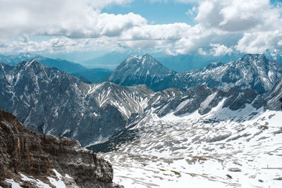 Scenic view of snowcapped mountains against sky