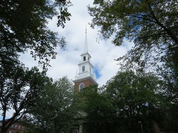 Low angle view of statue against trees