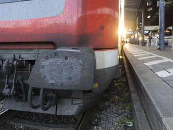 Close-up of train on railroad track