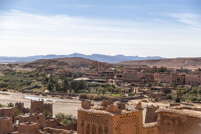 High angle view of town against sky