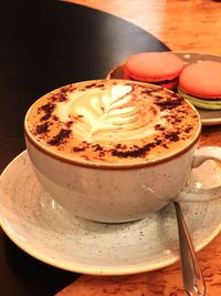 High angle view of coffee on table