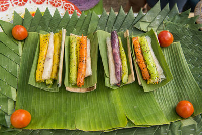 High angle view of vegetables on table